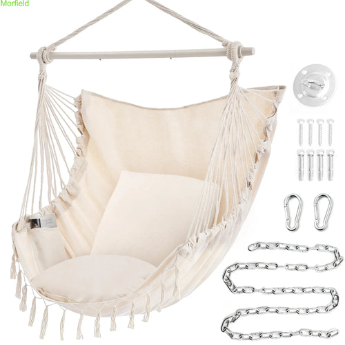 Single Hammock Chair with Cushions – Foldable Indoor & Outdoor