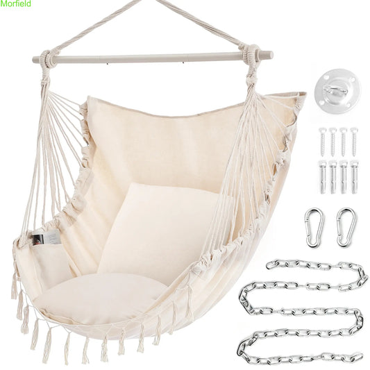Single Hammock Chair with Cushions – Foldable Indoor & Outdoor