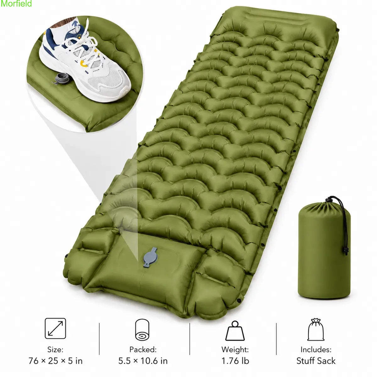 5" Thick Camping Sleeping Pad with Foot Pump
