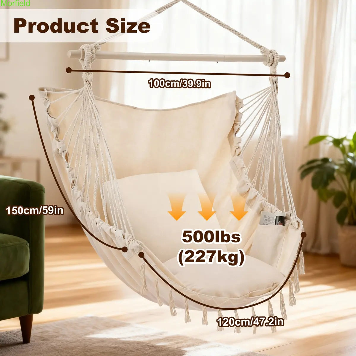 Single Hammock Chair with Cushions – Foldable Indoor & Outdoor