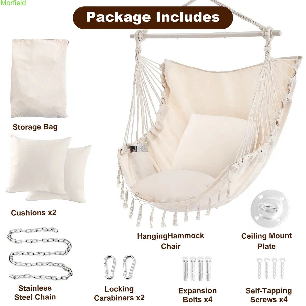Single Hammock Chair with Cushions – Foldable Indoor & Outdoor