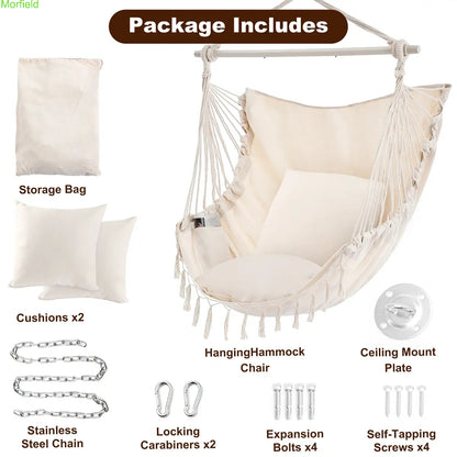 Single Hammock Chair with Cushions – Foldable Indoor & Outdoor