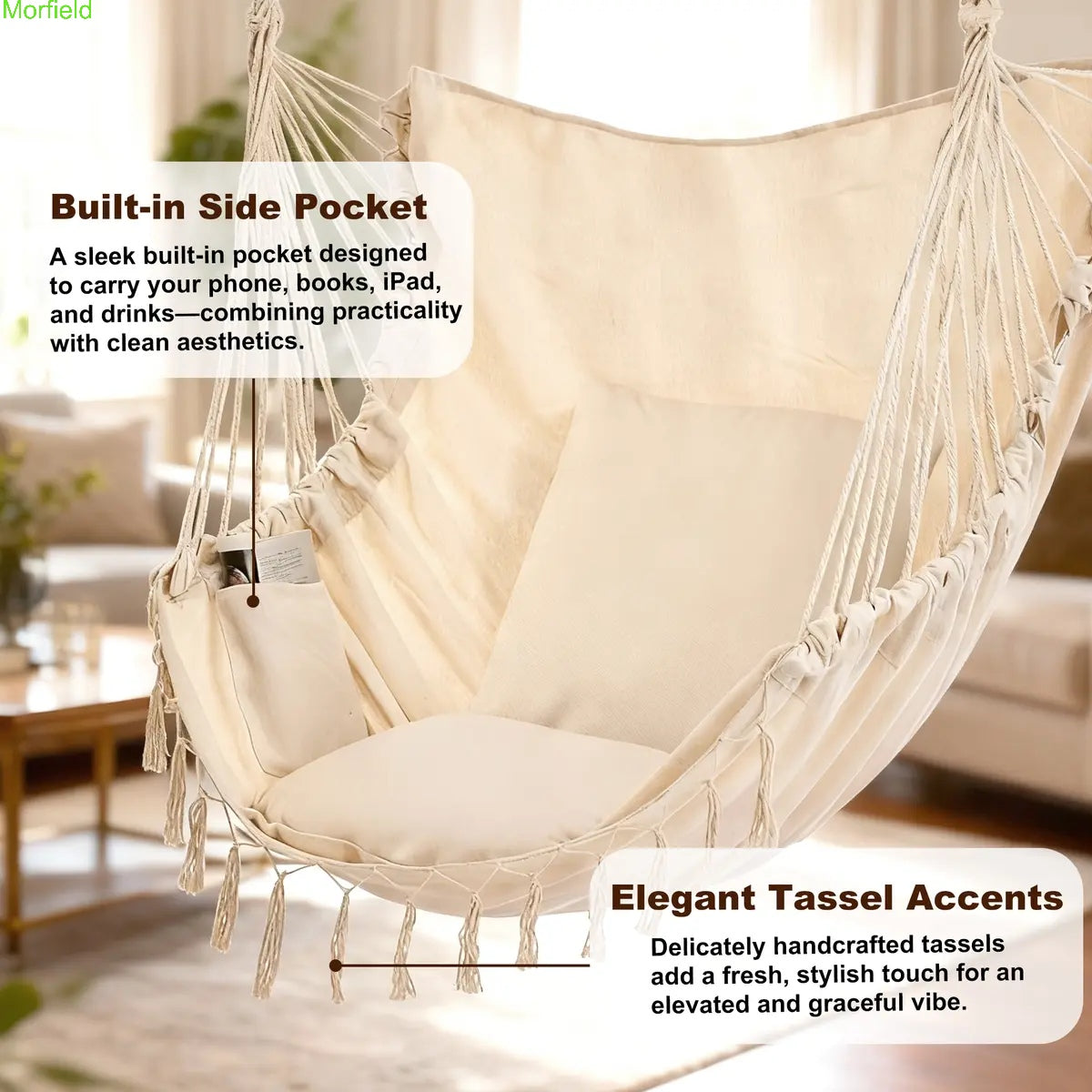 Single Hammock Chair with Cushions – Foldable Indoor & Outdoor
