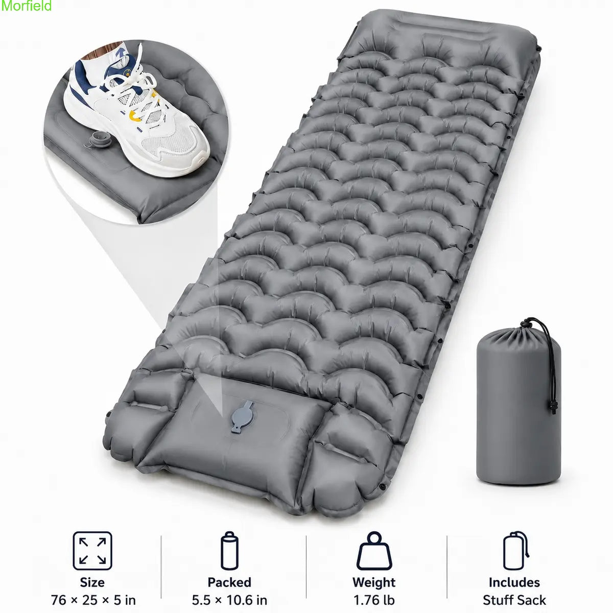 5" Thick Camping Sleeping Pad with Foot Pump