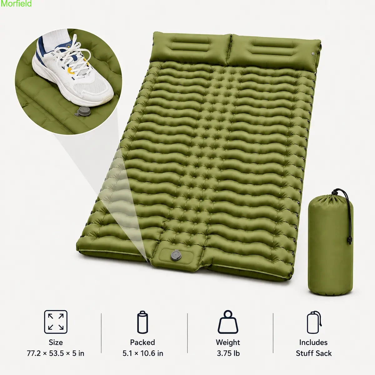 5" Thick Camping Sleeping Pad with Foot Pump