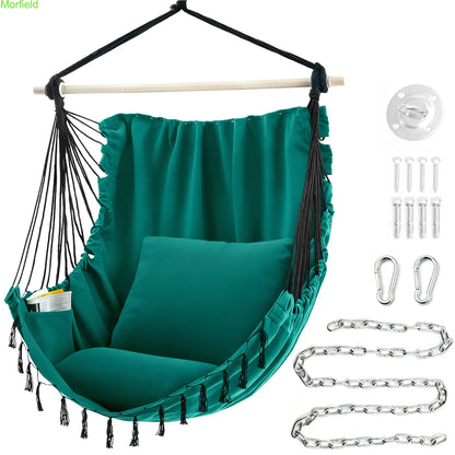 Single Hammock Chair with Cushions – Foldable Indoor & Outdoor